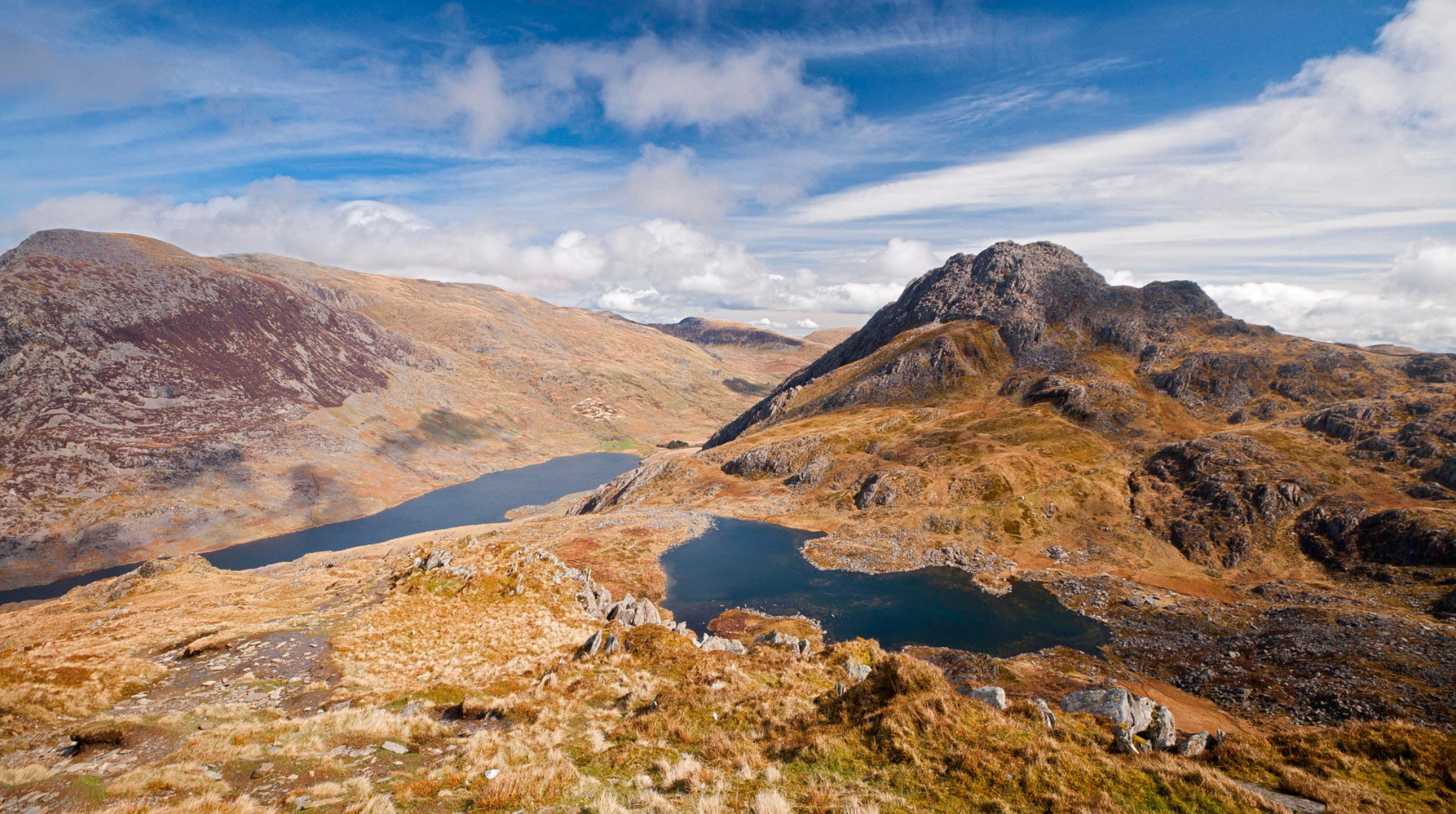 Llyn Idwal and Llyn Ogwen with Tryfan in the background