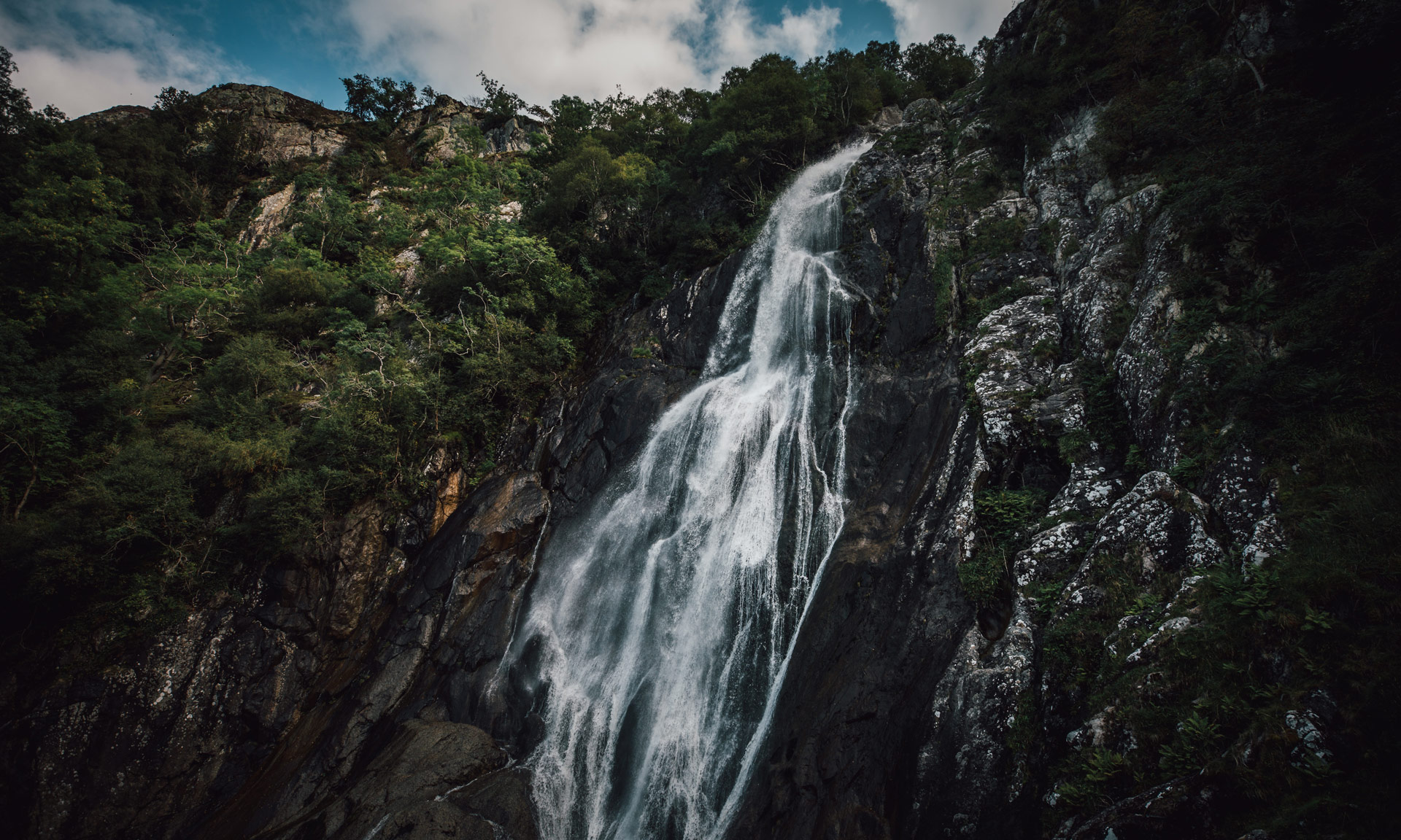 Aber Falls cascading down the rocks