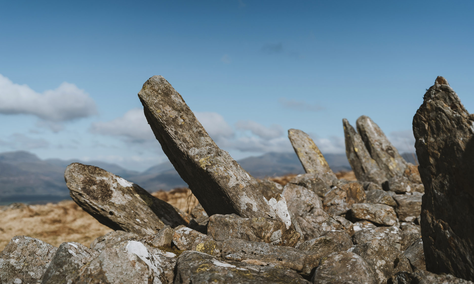 A close up image of of some of the stones of Bryn Cader Faner