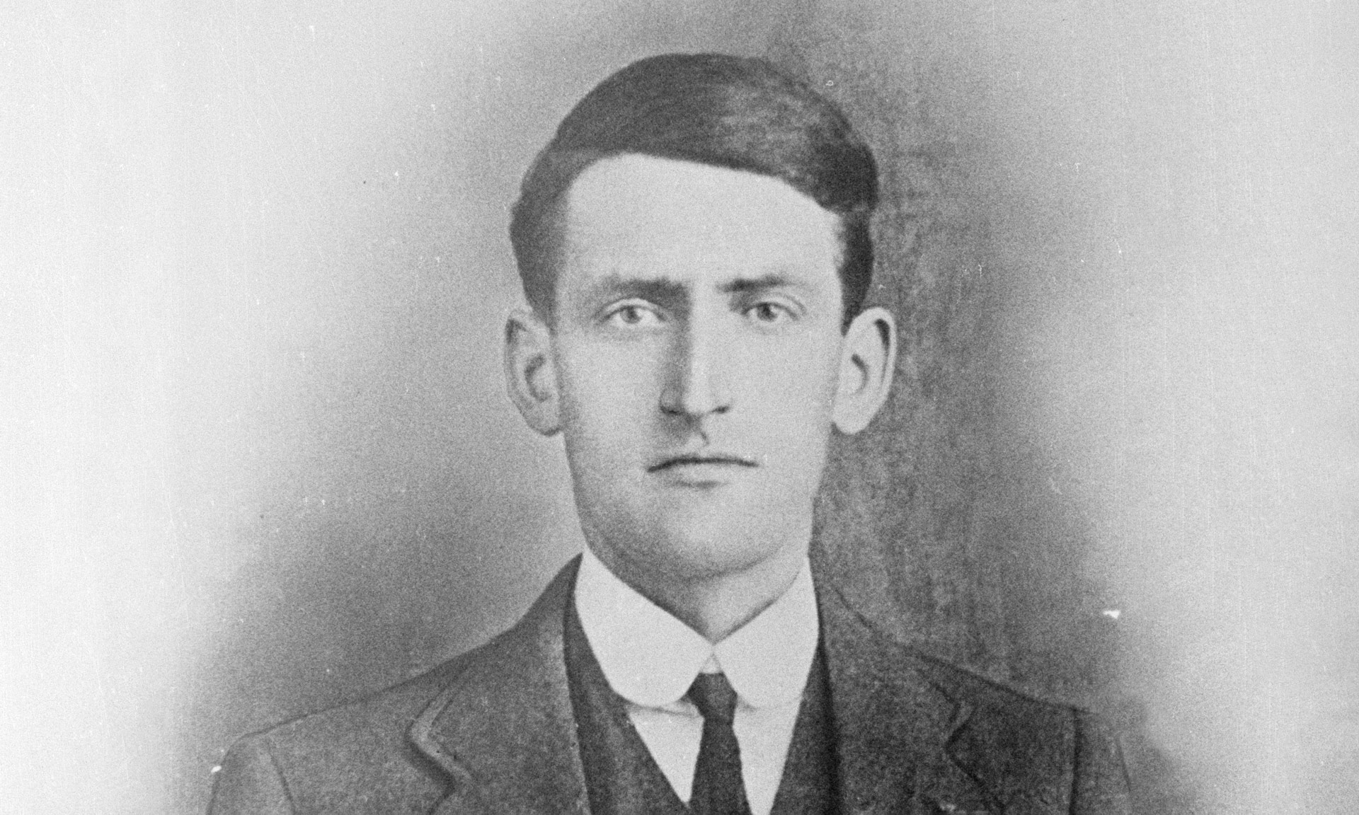 A black and white photo of Hedd Wyn the bard from Trawsfynydd