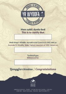 I Climbed Yr Wyddfa Certificate